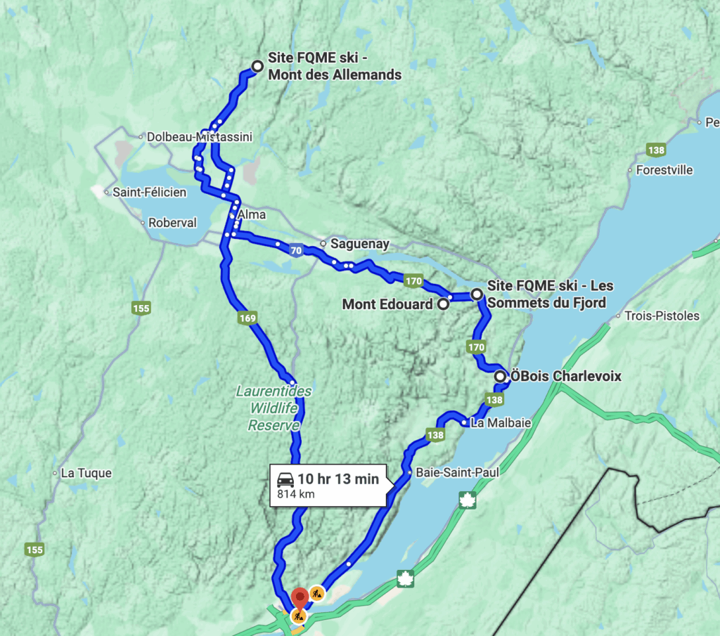 trajet itinéraire saguenay