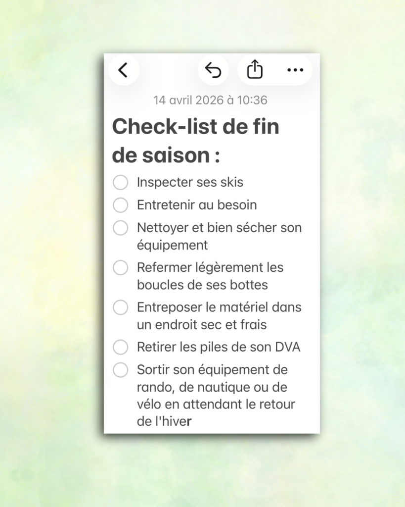 checklist fin saison ski